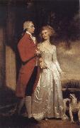 George Romney Sir Christopher and Lady Sykes strolling in the garden at Sledmere painting